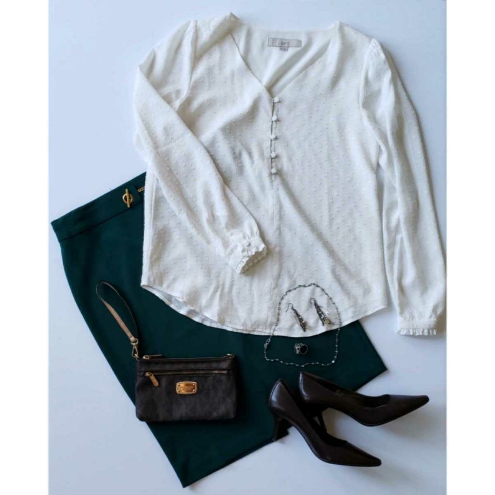 Loft Ivory Clip Dot Blouse XS